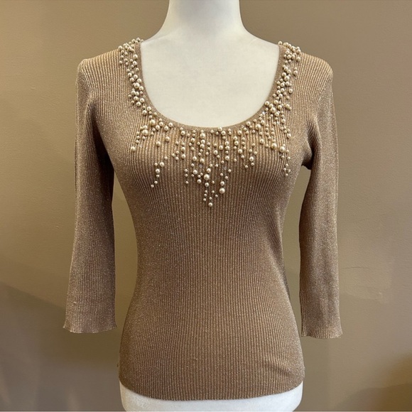 Vintage August Silk Beaded Top with Pearls - Picture 1 of 9